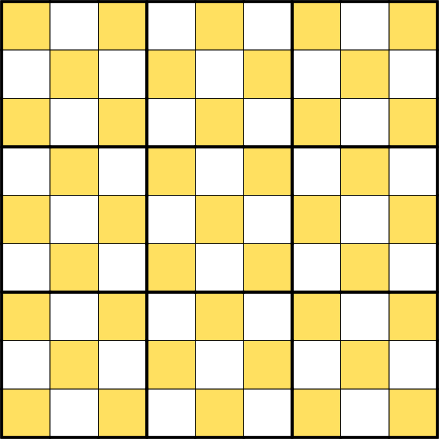 9x9 Sudoku Grid with every other cell marked